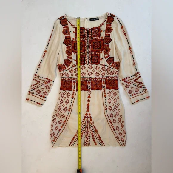 Antik Batik Cream Embroidered Mini Dress – Boho Festival Vibe - Picture 13 of 14